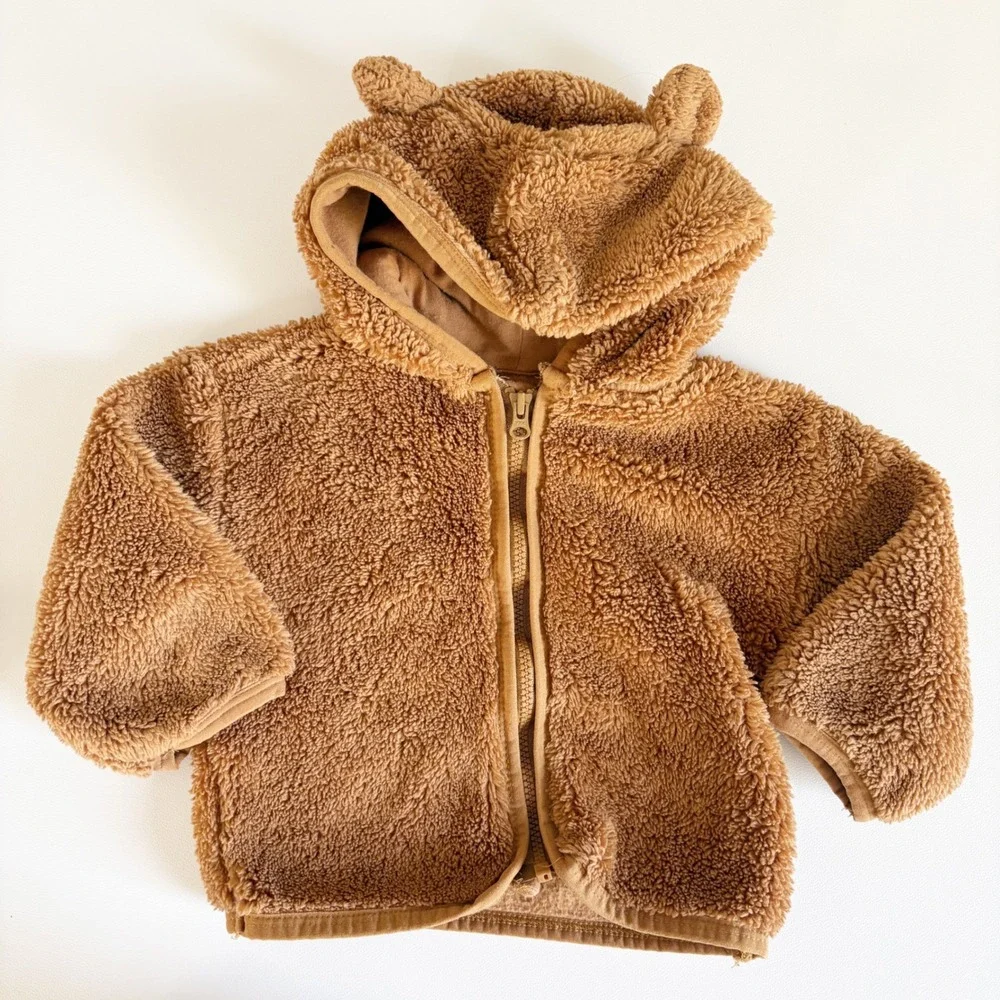 The Children's Place Baby Brown Sherpa Fleece Bear Ear Hoodie Jogger Set 3-6M